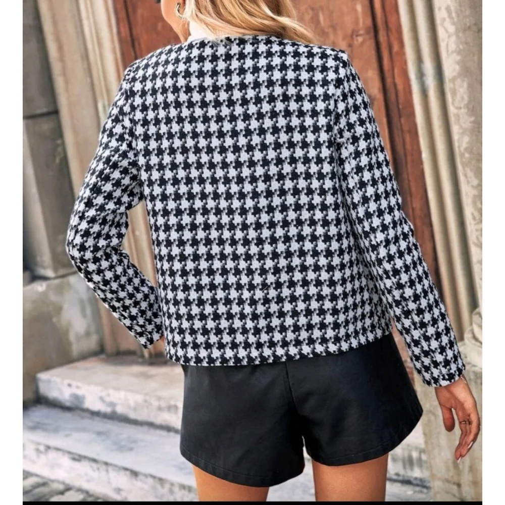 Women's SHEIN Houndstooth Blazer S Black White
